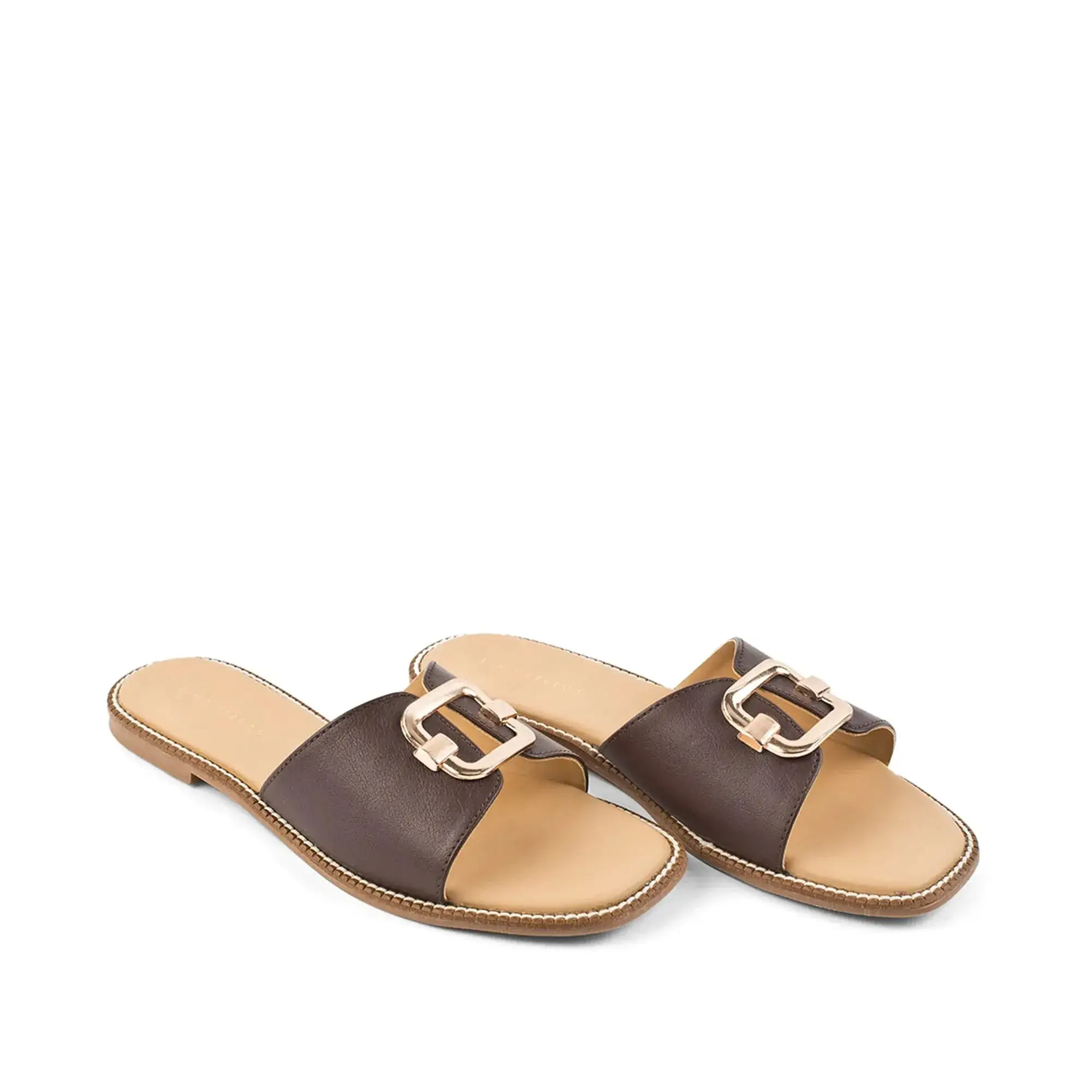 Harper Buckle Brown Comfort Flats - Image 4