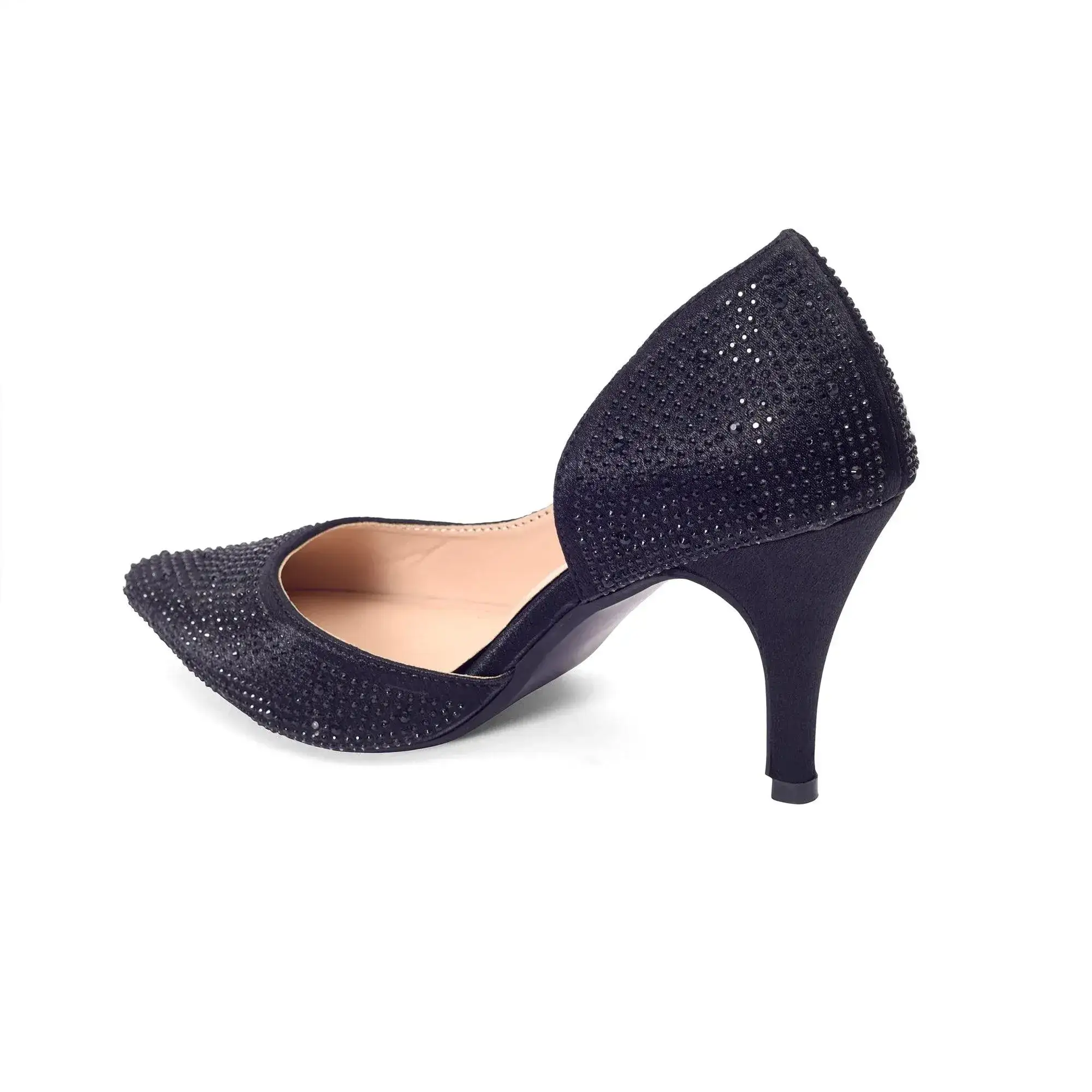 Victoria Diamond Studded Jet Black Slim Pumps - Image 5